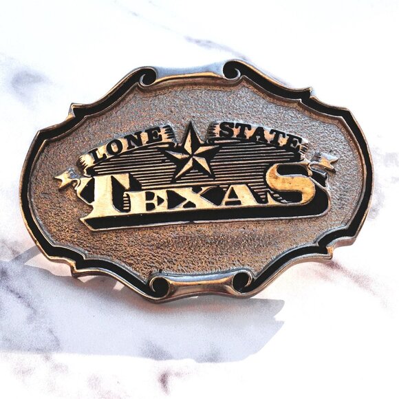 Lone Star State Texas TT&B Solid Brass Bold Silver Cowboy Belt Buckle 1991 - Picture 1 of 14